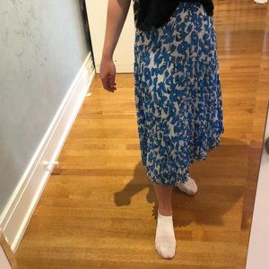 Whistles Blue and White Midi floral Pleated Skirt